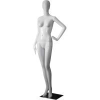 Female Full Body Mannequin with Hand on Hip on Metal Stand - Gloss White Cleo #44